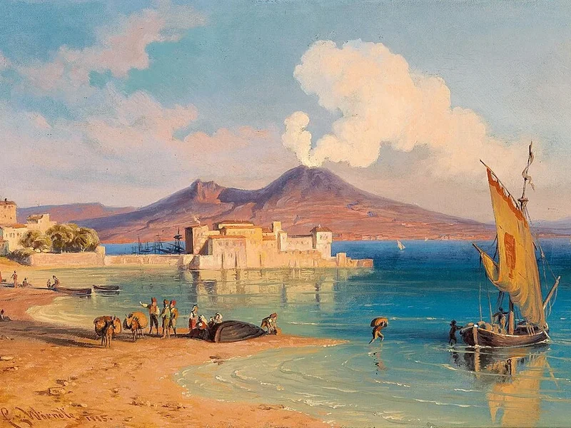 1827-Edmund von Wörndle - Veduta dalla Riviera di Chiaia al Castel dell'Ovo, Napoli